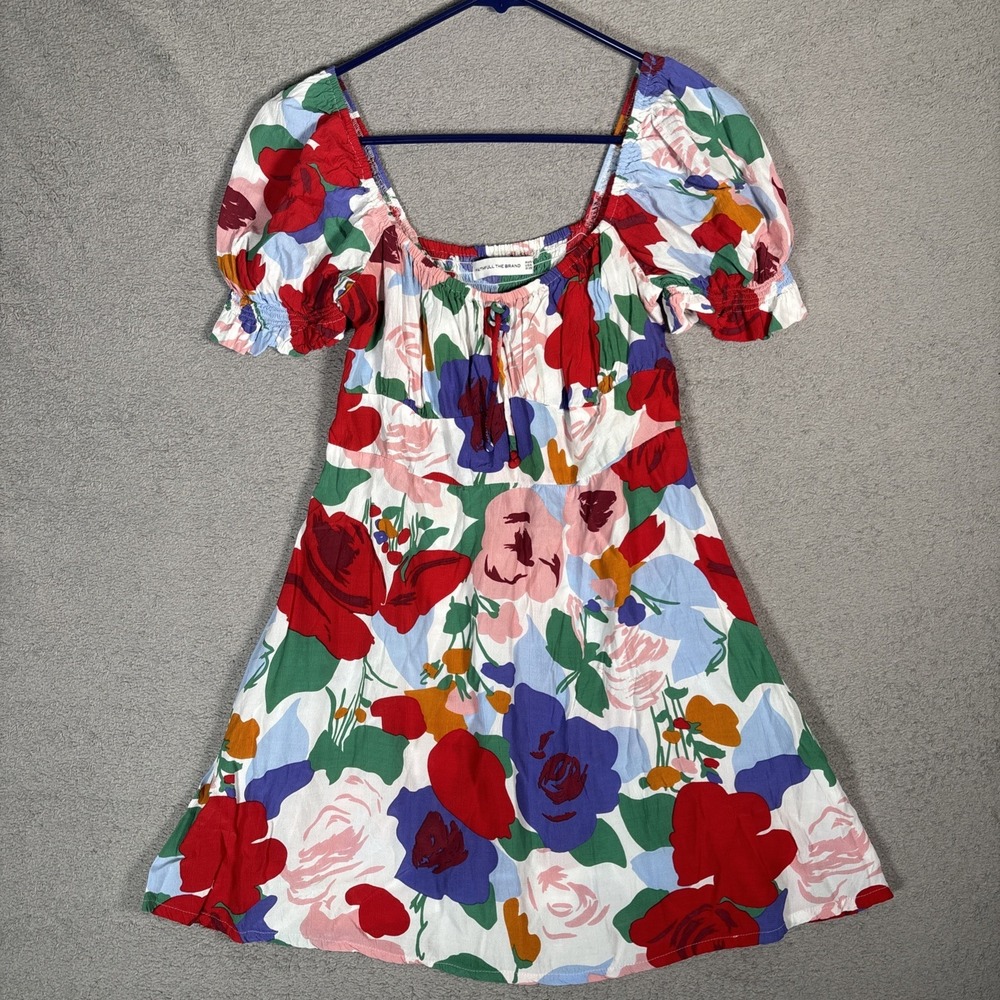 Faithfull The Brand‎ Floral Puff Sleeve Mini Dress Multicolor Rayon Size 6 US M